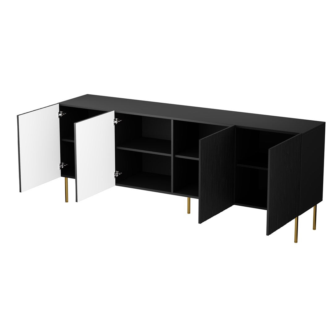 JUNGLE Chest of Drawers 190x40.5x74.5 Black Matte + Golden Legs
