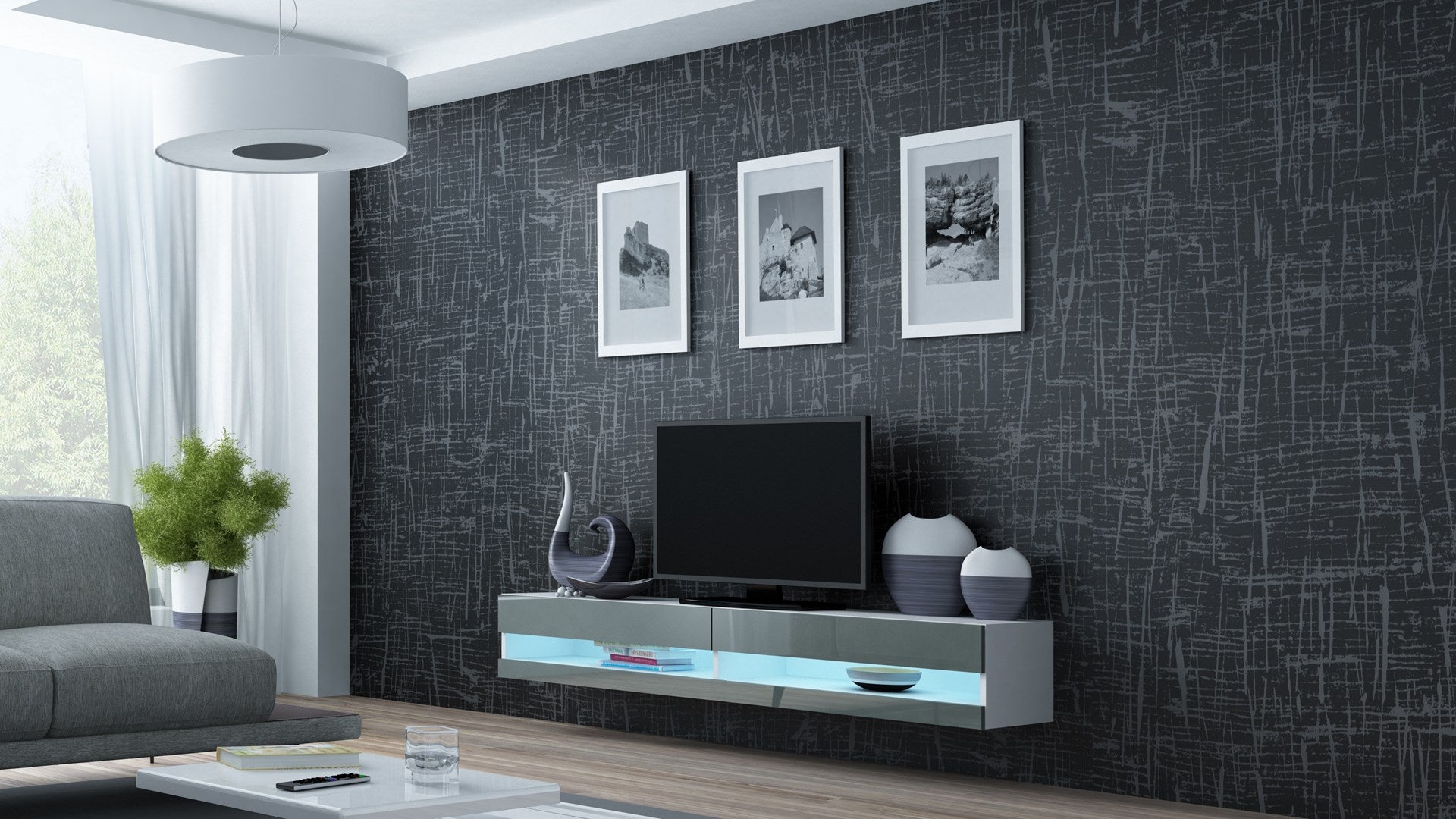 Cama VIGO NEW TV Stand 180x30x40 White/Grey Gloss