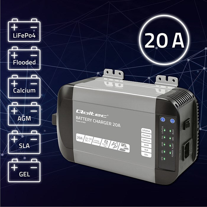 Qoltec 24V Battery Charger 20A Robust Design 51953