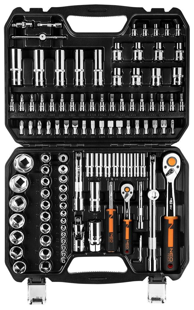 NEO Socket Wrench Set 1/4 1/2 110 pcs CrV for Various Sizes