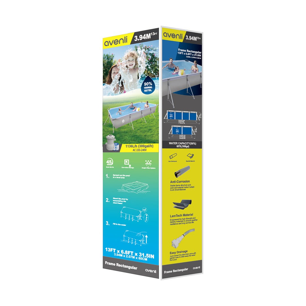 Avenli Grey Frame Swimming Pool, 3940x2070mm, 6075 L Volume, Model 17723EU