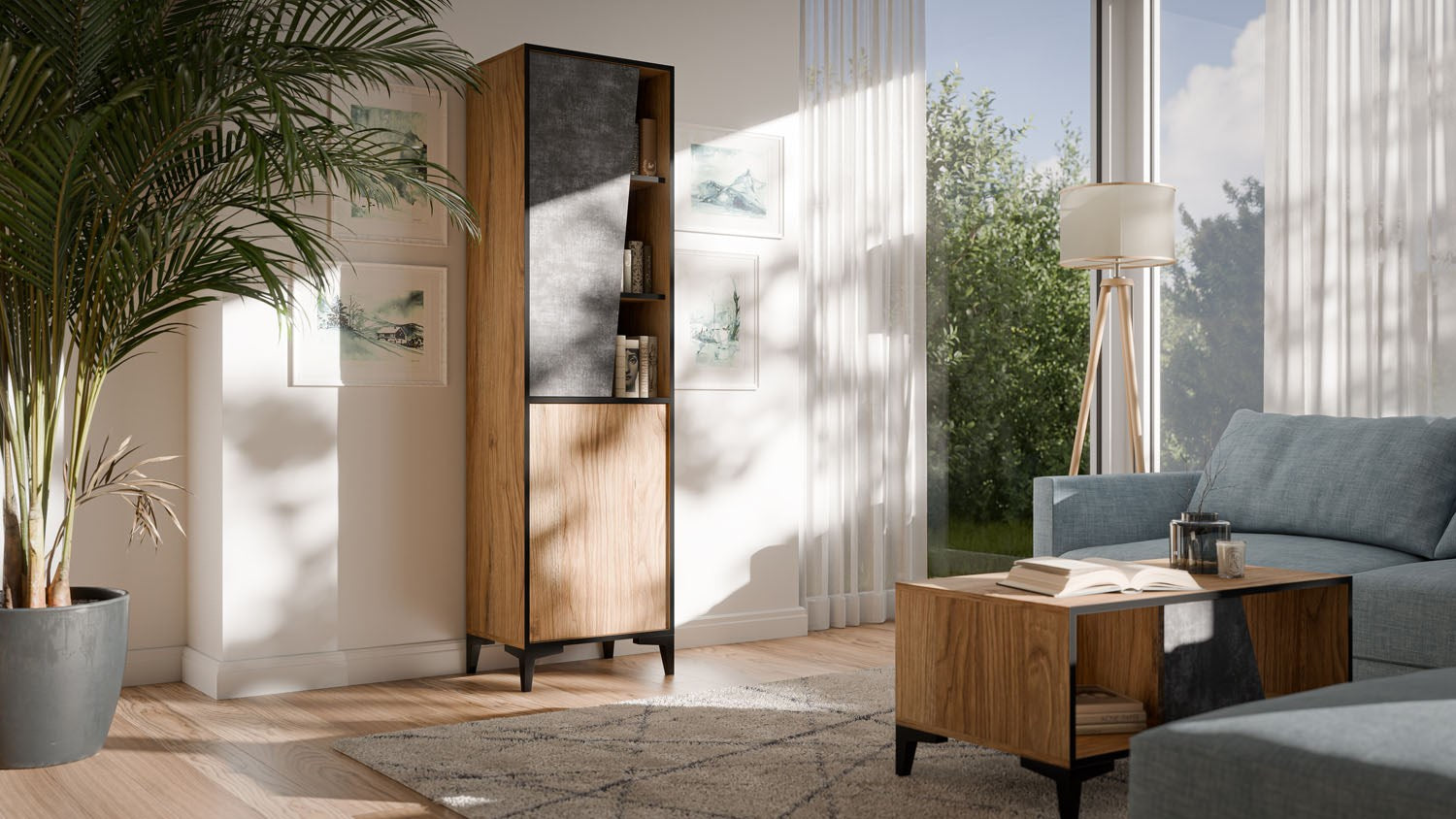 Cama 2D Bookcase OVO 50x38xH182.5 Oak/Concrete