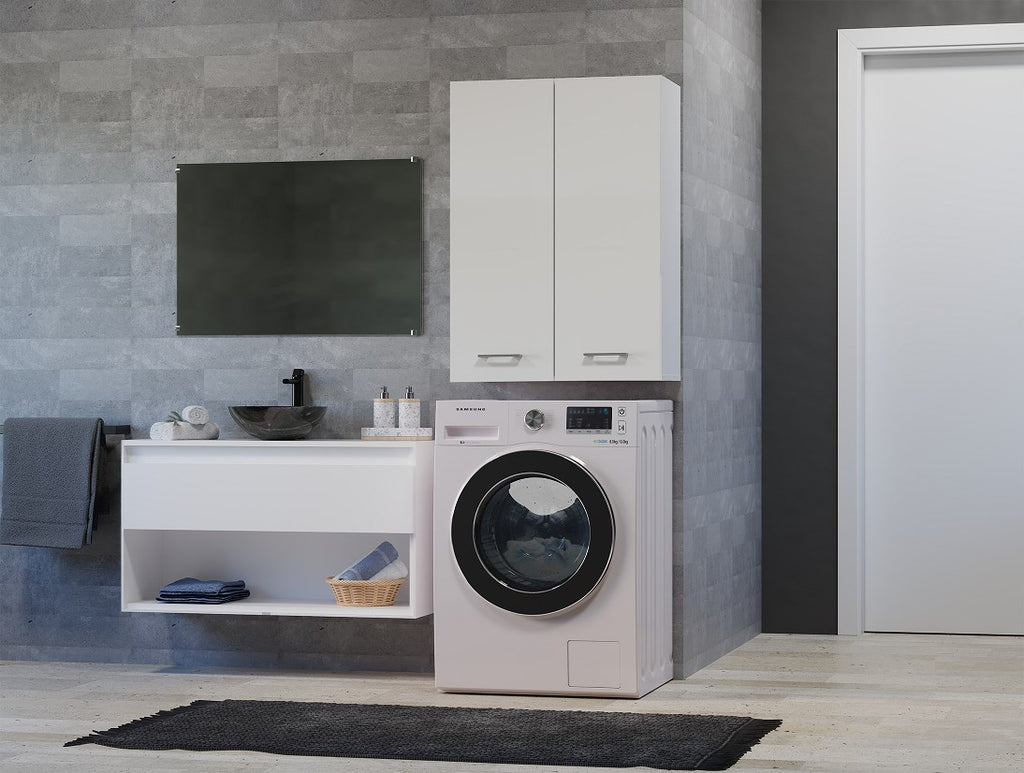 Topeshop POLA MINI DD Bathroom Storage Cabinet Matt White - Over Washing Machine