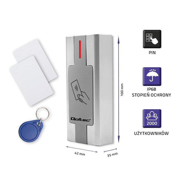 Qoltec RFID-Laser Proximity Reader with Metal Housing - IP68