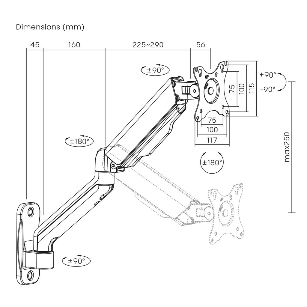 Maclean MC-332 Double Arm Monitor Wall Mount  17-32   9kg max  Computer Screen Holder