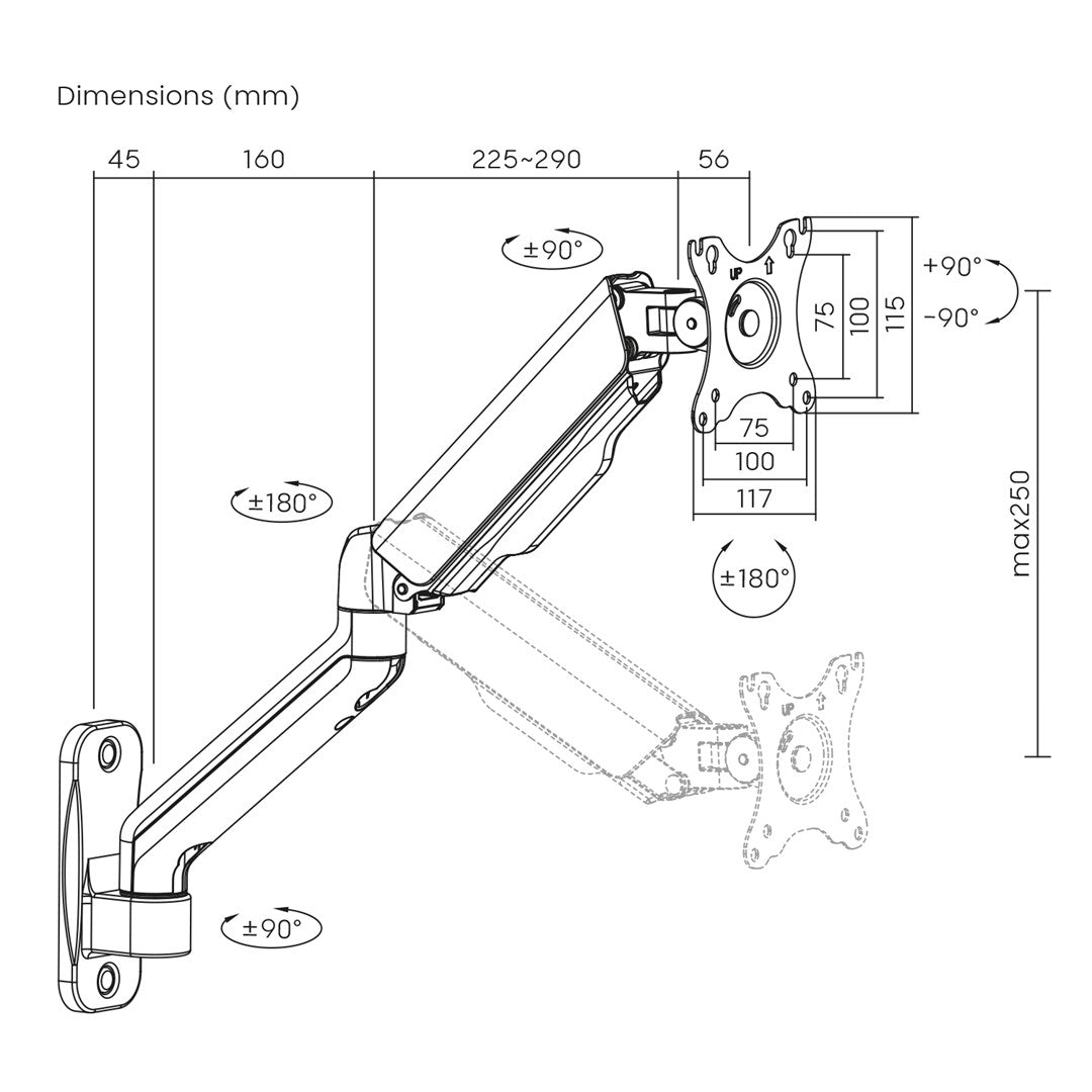 Maclean MC-332 Double Arm Monitor Wall Mount  17-32   9kg max  Computer Screen Holder