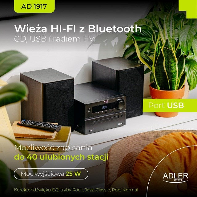 Adler AD 1917 HI-FI Tower Bluetooth/CD/USB/FM Radio Black