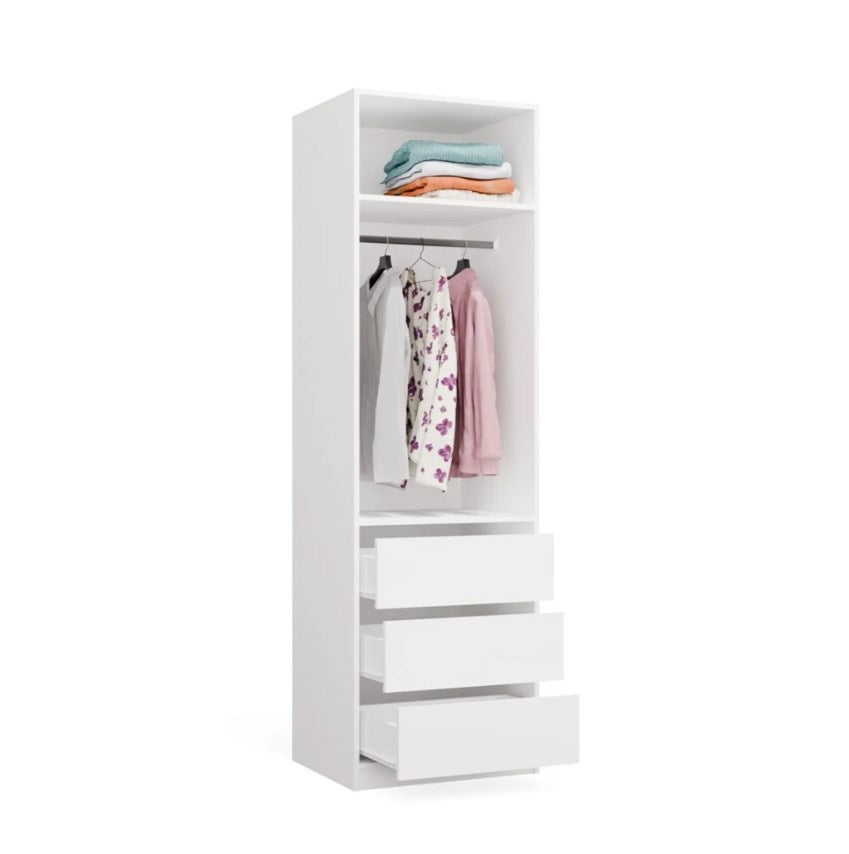 OPENO 1W1P3S WHITE Wardrobe – Modular Wardrobe with Clothes Rail and 3 Drawers