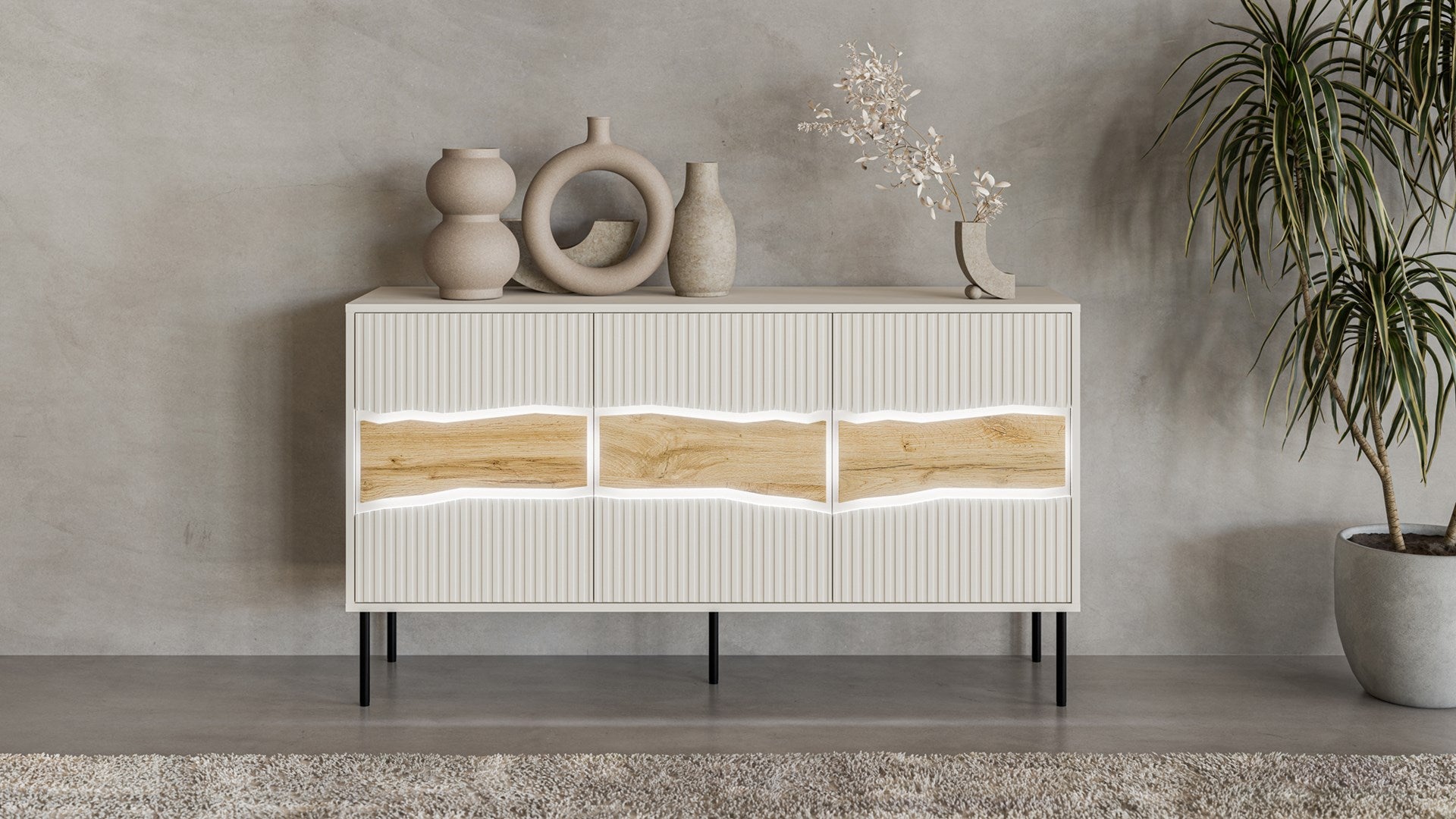 Cama INSERTO 3D Chest of Drawers - 143.5x40x80 cm - Cashmere + LED