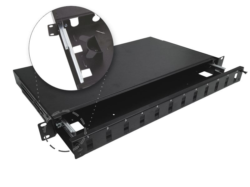 Przełącznica światłowodowa teleskopowa 12xSC duplex / 12xLC quad 19  1U z akcesoriami montażowymi (dławiki  opaski) ALANTEC