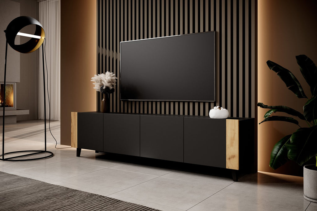 TV Cabinet FARO 200x42x52 Black Matt + Oak Craft