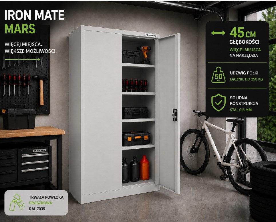 Iron Mate Wardrobe Mars_7035 - Metal, 1850 mm Height, 900 mm Width, 450 mm Depth, Grey
