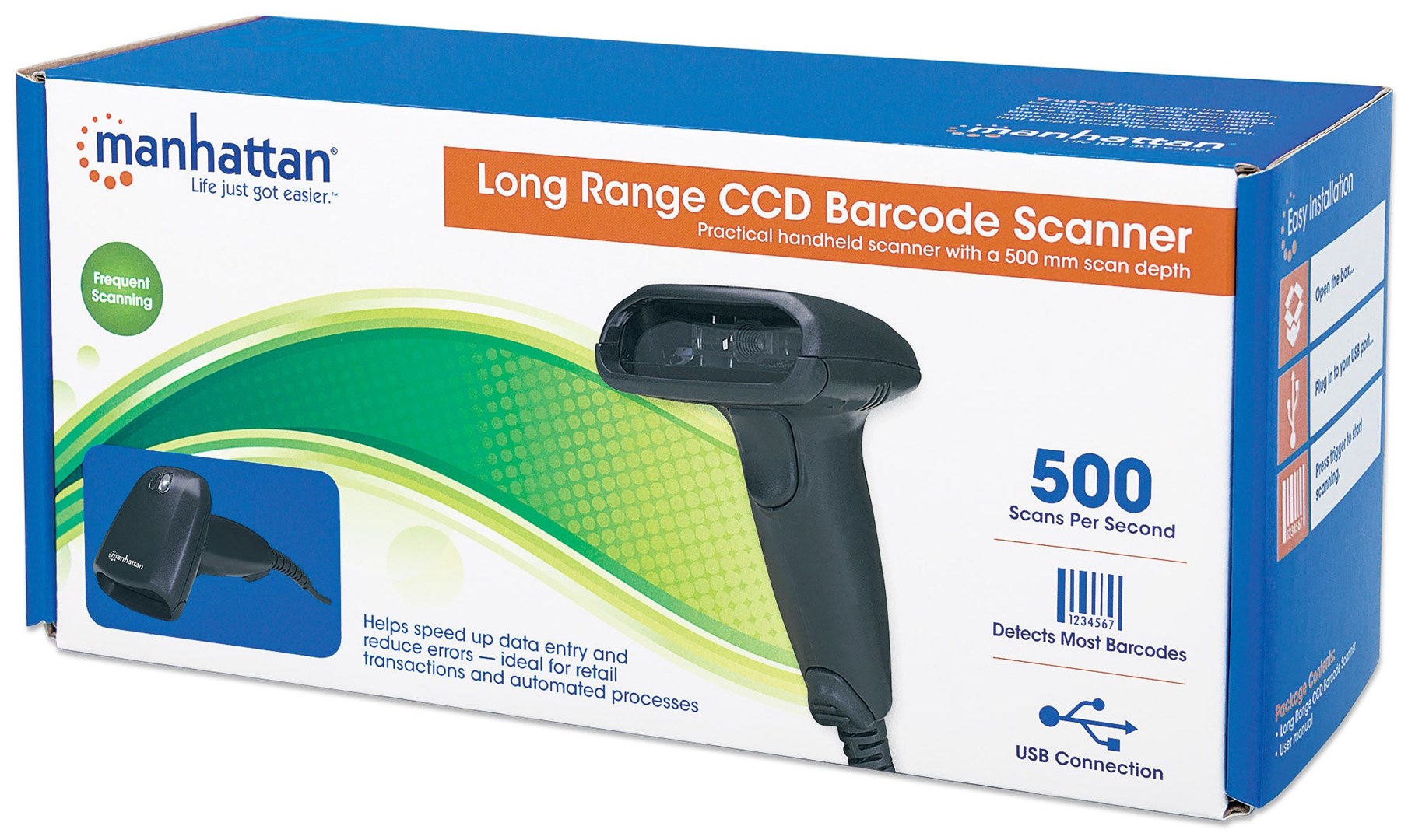 Manhattan Long Range CCD Barcode Scanner - Handheld - Black - USB (177672)