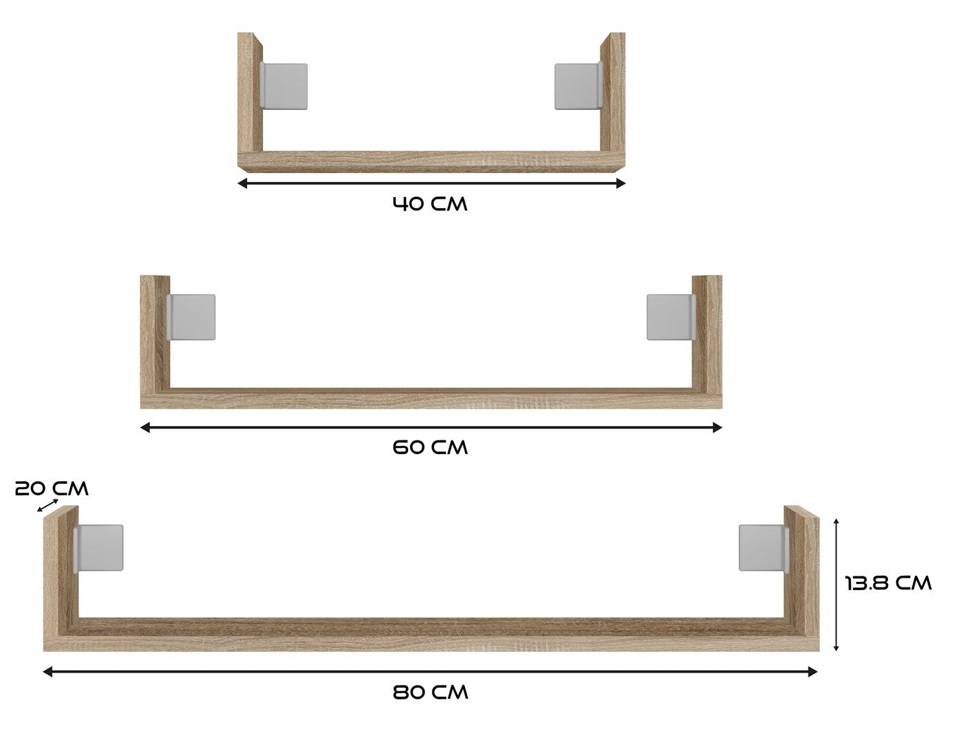 Topeshop MOBI 3P Floating Shelf Wall-Mounted Sonoma Oak Set of 3