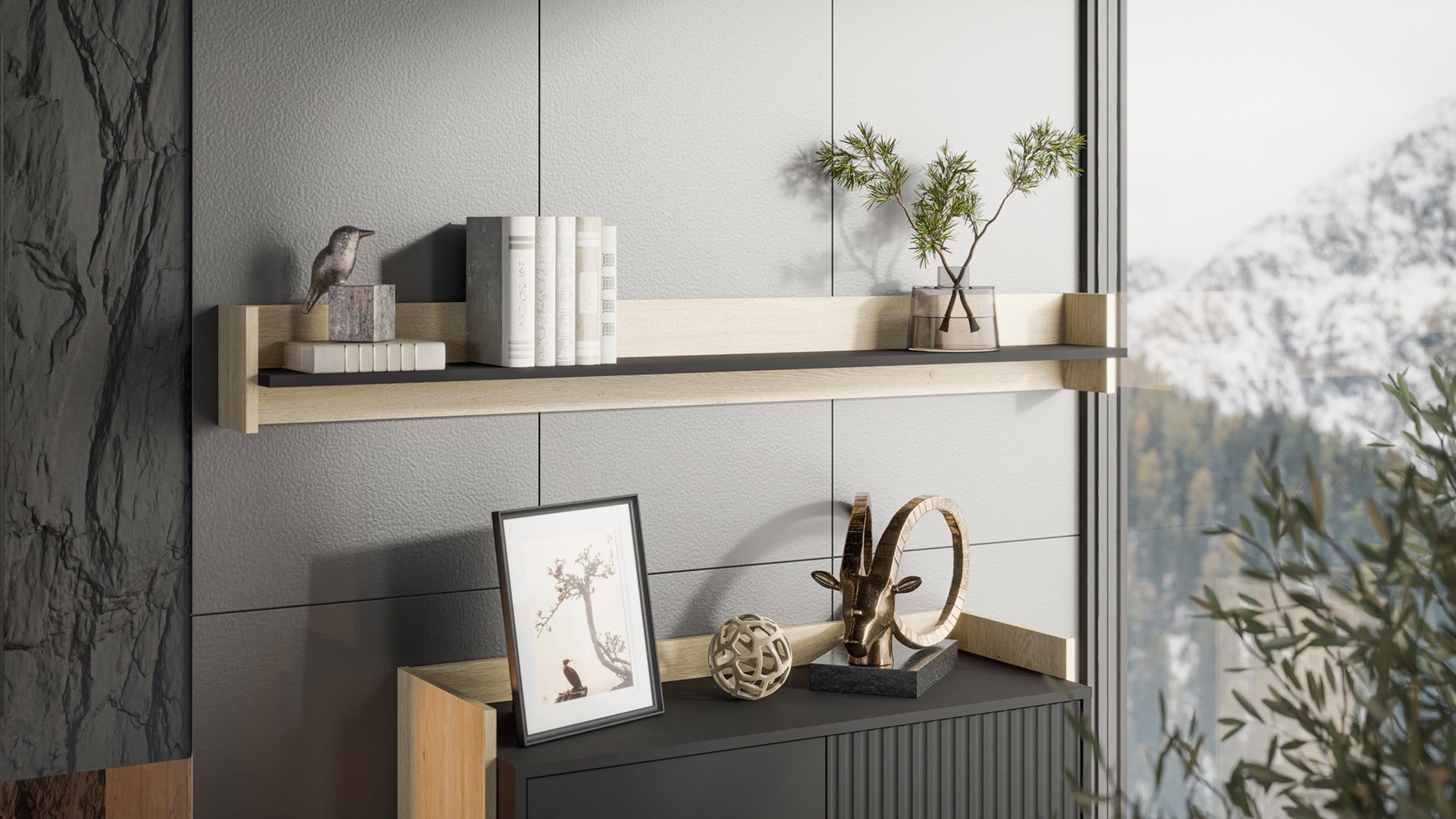Cama Shelf PORTO 150x18x16.5 Oak/Black