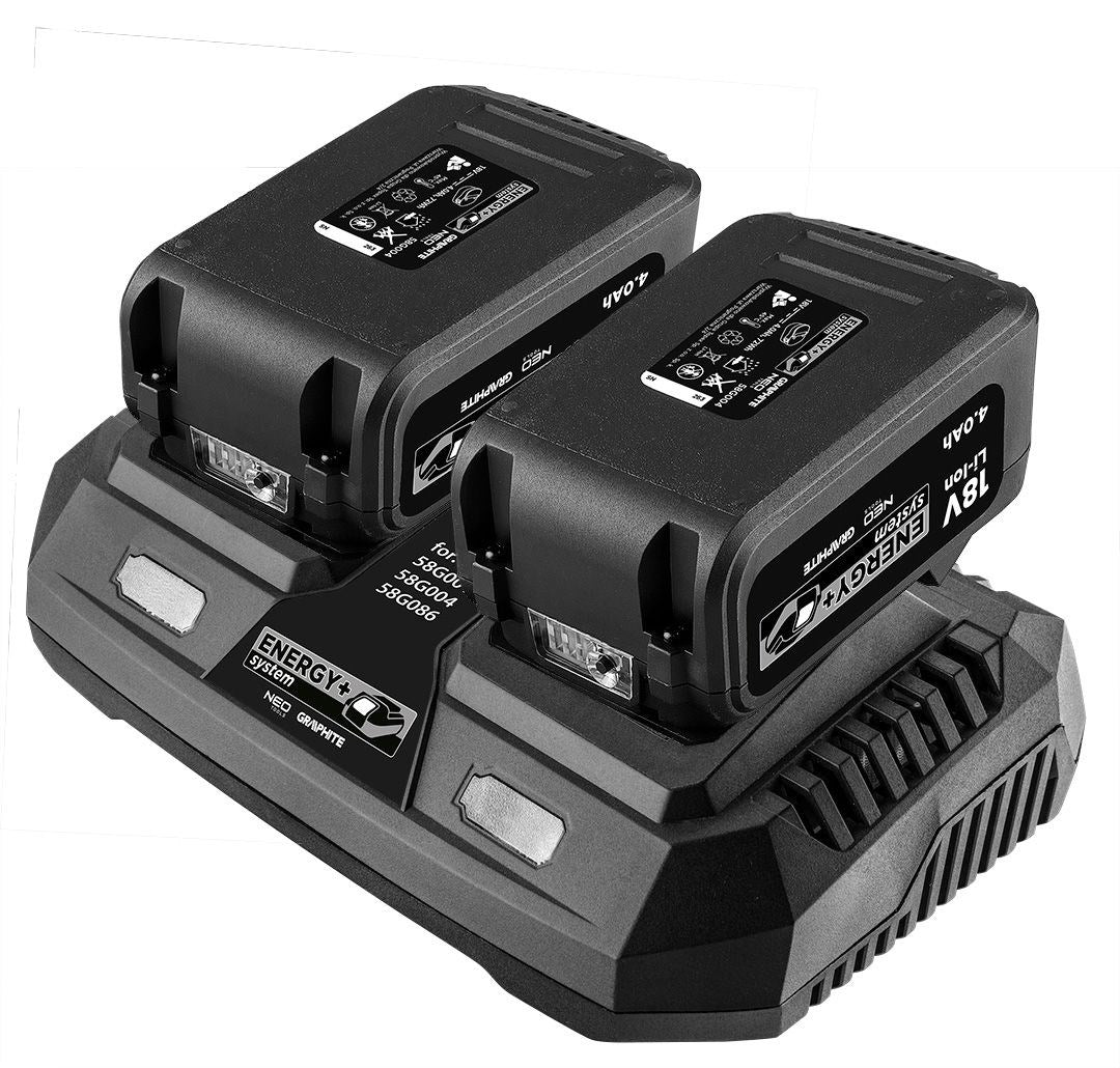 GRAPHITE Energy+ Set 2x 4Ah Batteries with Dual Charger 18V T 58GE134