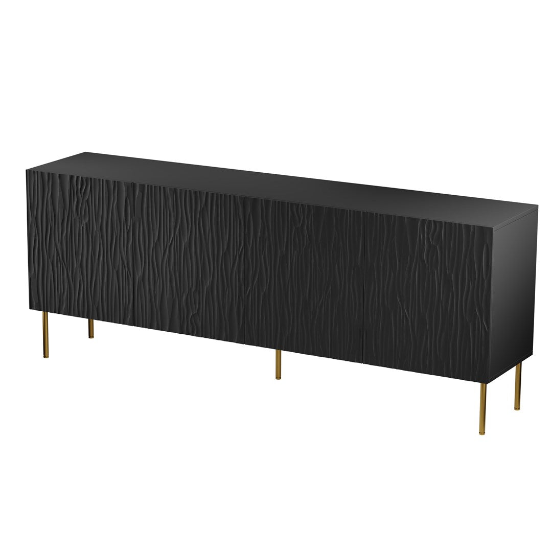 JUNGLE Chest of Drawers 190x40.5x74.5 Black Matte + Golden Legs