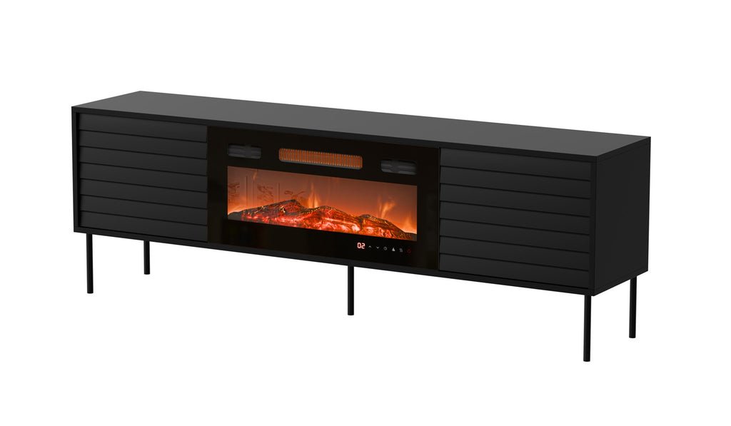 Cama MEBLE TV Cabinet CORTINA 1800 mm with Electric Fireplace, Black, Self-Assembly