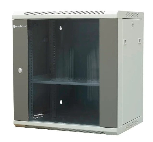 EMITERNET Separate hanging cabinet 19  12U  sheet metal/glass door  600×450×635mm width/depth/height EM/AP6412