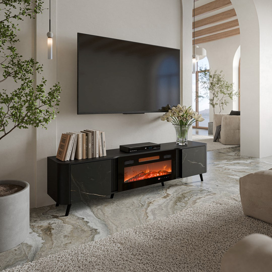 Cama RTV cabinet Volare 200 x 39 x 49 cm black/san sebastian + fireplace