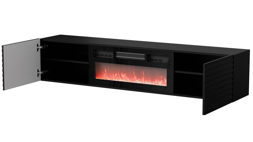Cama TULA TV Cabinet 183x35x37 cm Black Matt + Black Fireplace