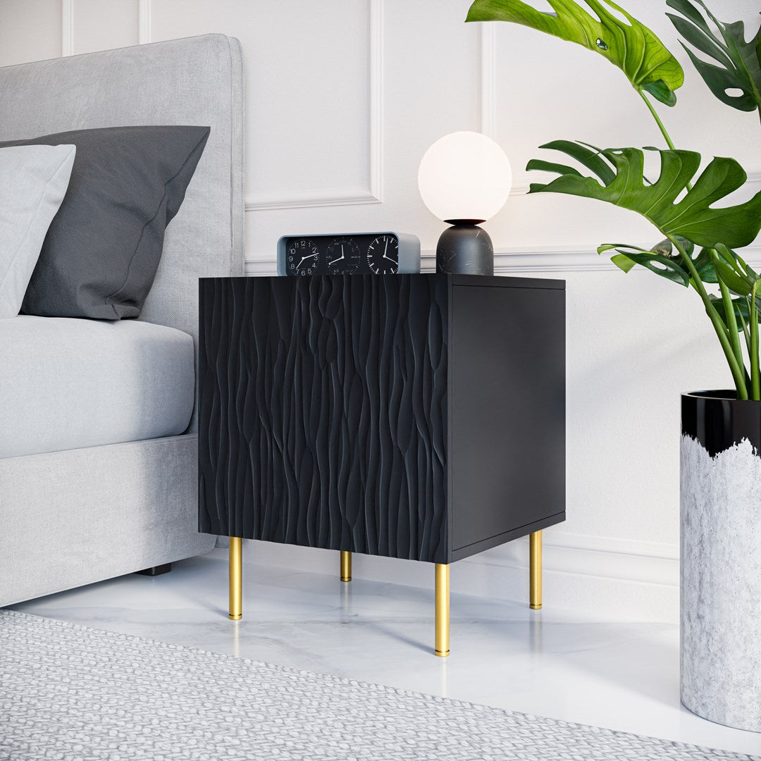 JUNGLE Bedside Table 2 pcs. 53.5x40.5x44 Black Matt + Golden Legs