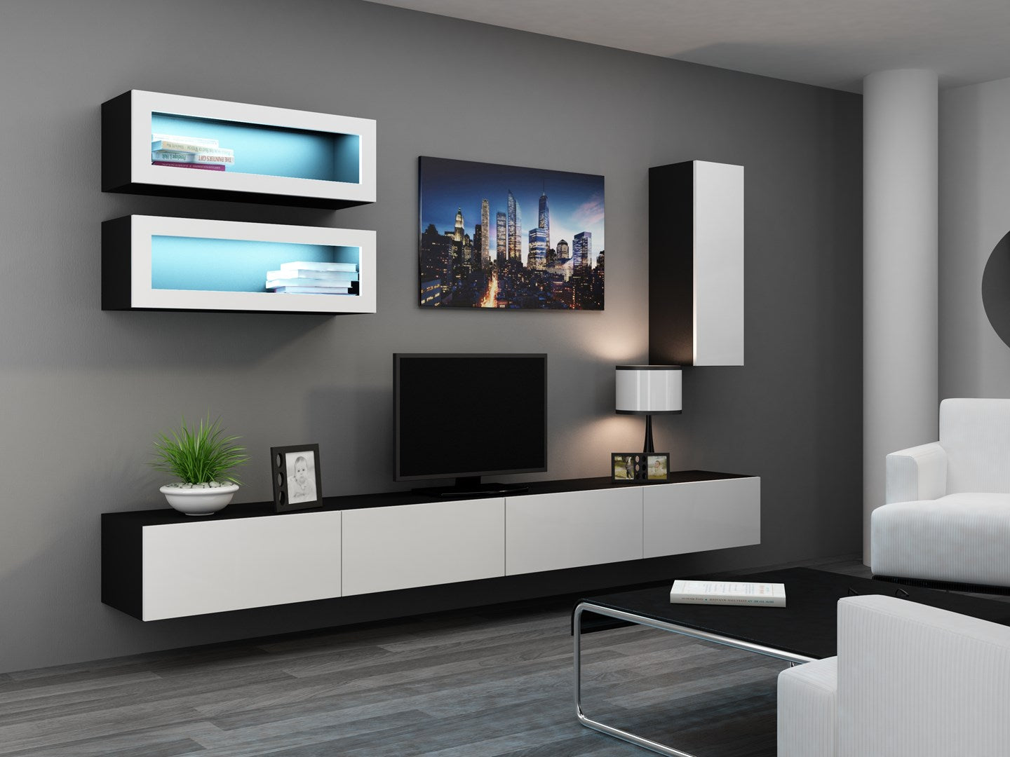 Cama Built-in Cabinet VIGO 90 Full 90/35/32 Black/White Gloss - 1 Door