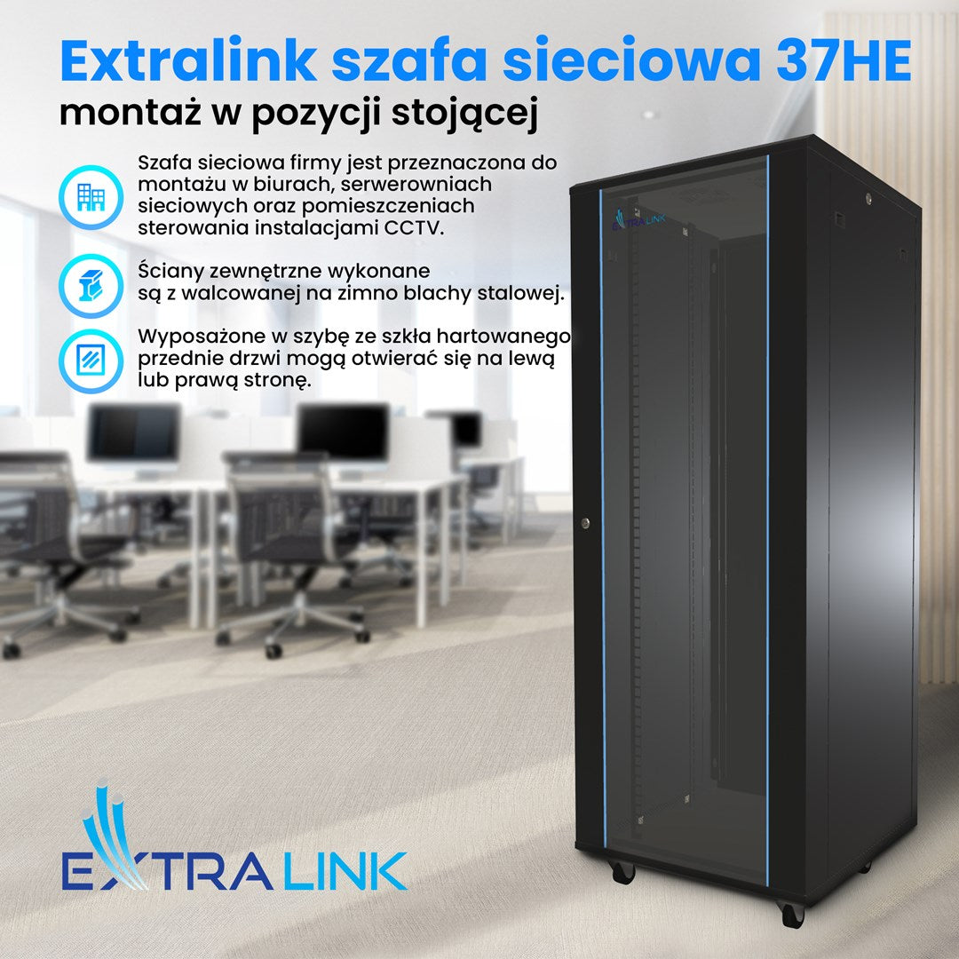 Extralink Rackmount Cabinet 37U 600x1000 Black Standing