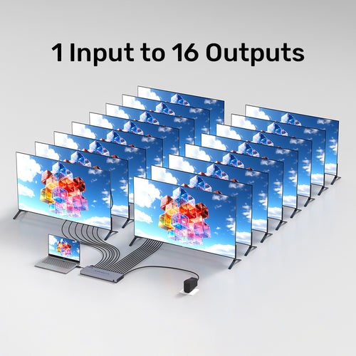 UNITEK Video Splitter V1137AGY01-EU, 16 HDMI Outputs, 4K Ultra HD, 30 Hz, Grey