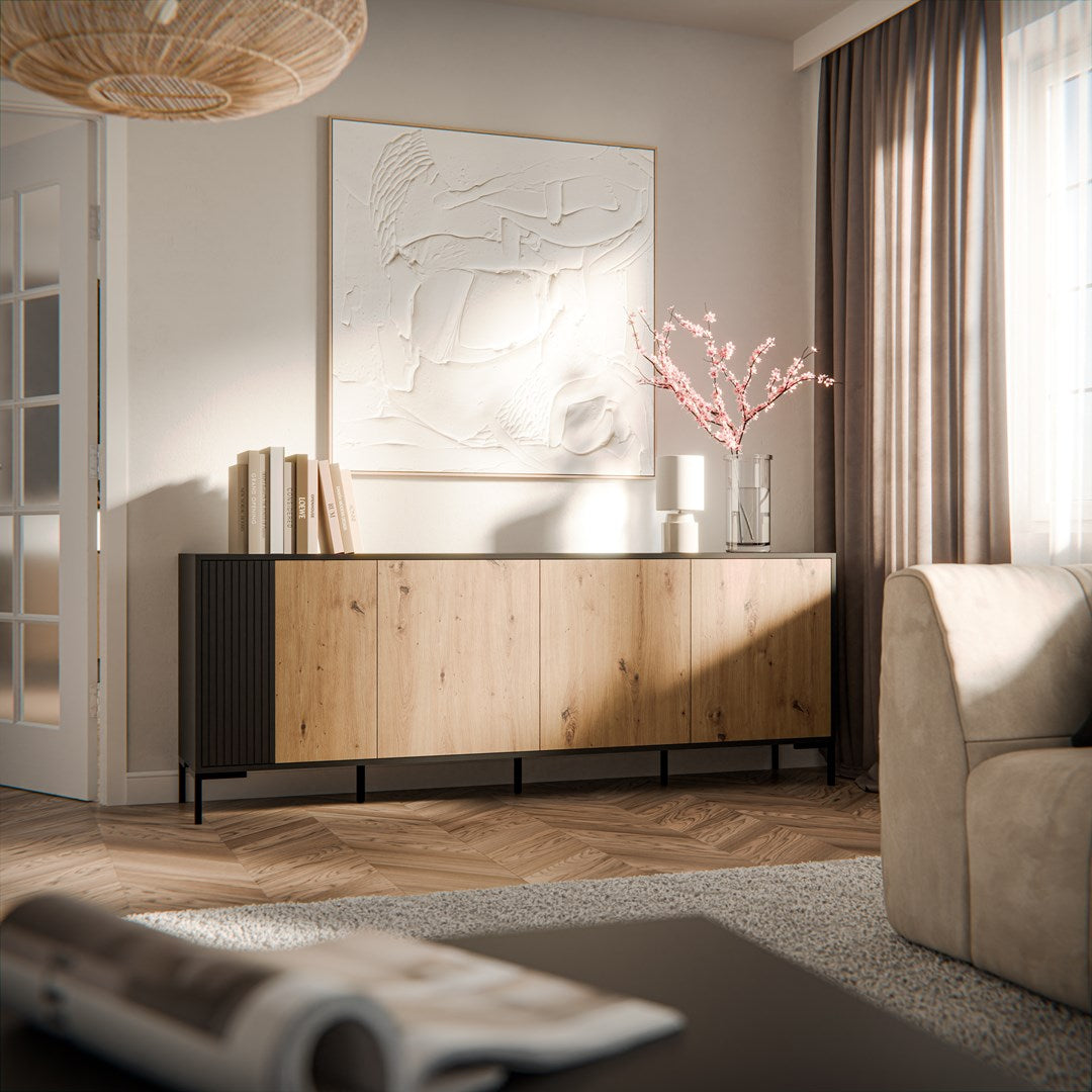 Cama MERCI Chest of Drawers 200 x 40 x 74 cm Black/Artisan Oak