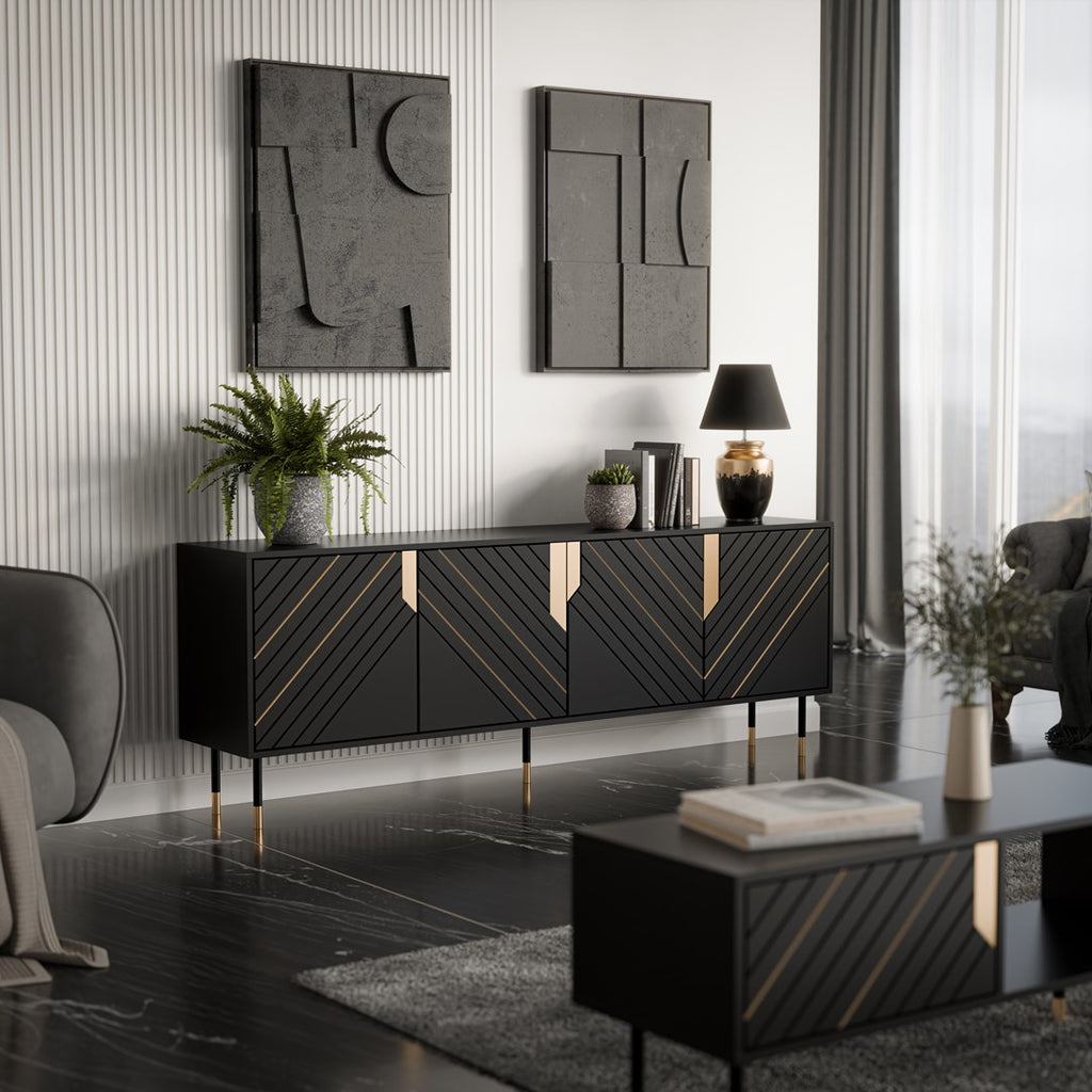 Cama 4D MOUNTAIN Chest of Drawers - 204x40x72 cm - Black + Gold
