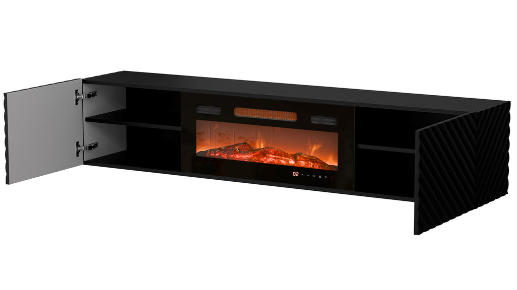 Cama MEBLE Cabinet with Electric Fireplace, Black Matt Finish, 1830x350x1950 mm, Model LARA 301183