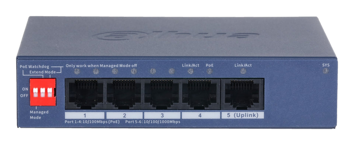 DAHUA Switch CS4005-4ET1GT-36 5-Port Managed L2 Gigabit Ethernet Power over Ethernet Blue