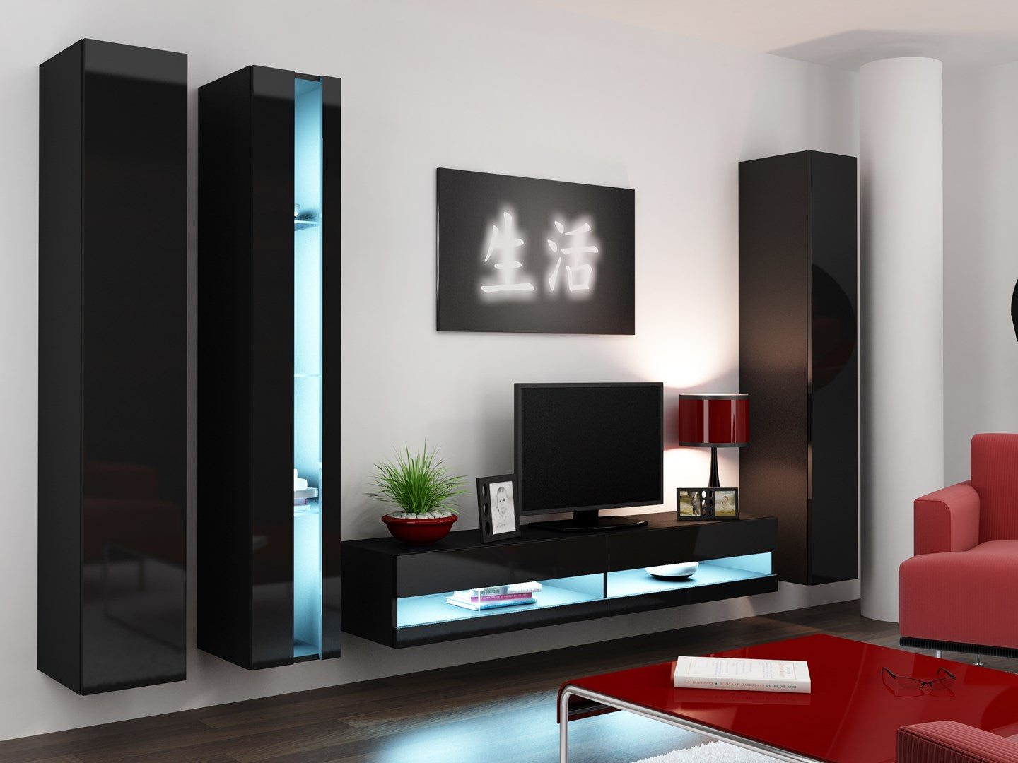 VIGO NEW Shelf Unit 180/40/30 cm Black/Black Gloss