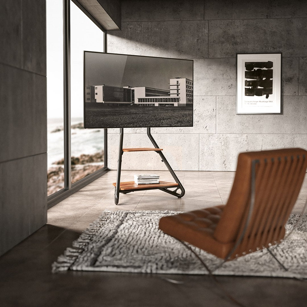 Maclean MC-455 Freestanding Corner TV Stand in Bauhaus Style  Free-standing TV Holder with Two Levels  Made of Wood  Load Capacity up to 10 kg  TV Mount up to 40 kg  37-75''  Max. VESA 600x400  Max. Height 1460mm