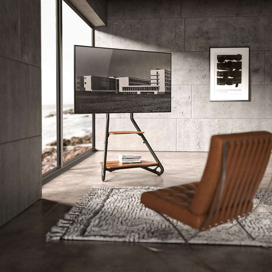 Maclean MC-455 Freestanding Corner TV Stand in Bauhaus Style  Free-standing TV Holder with Two Levels  Made of Wood  Load Capacity up to 10 kg  TV Mount up to 40 kg  37-75''  Max. VESA 600x400  Max. Height 1460mm