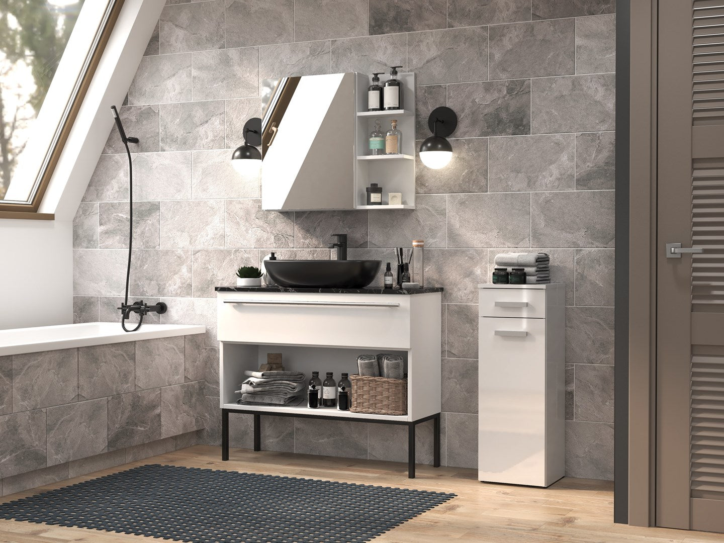 Topeshop Bathroom Storage Cabinet NEL V DS BIEL POŁ White