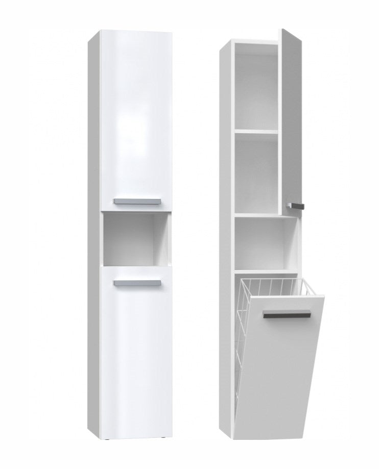 Bathroom Cabinet NEL III 31x30x174 cm Gloss White with Basket