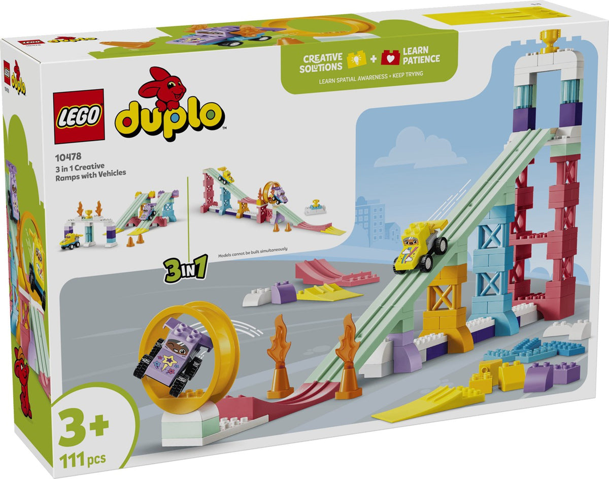 LEGO DUPLO 3 in 1 Creative Ramps with Vehicles, 111 Pieces, Ages 3+, Model 10478