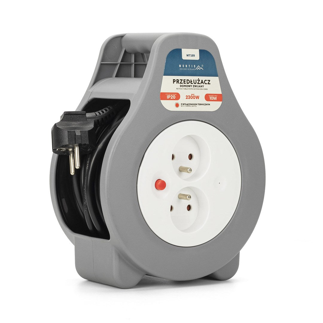 Montis 10 m Retractable Extension Cord with 2 AC Outlets MT189