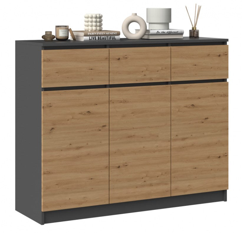Chest of Drawers 3D3S Anthracite Artisan Oak 120 cm 120x40x97