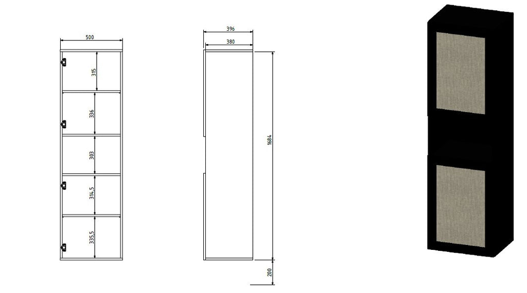 JUTA Display Cabinet 50x39.5x190 Black + Calabria Linol