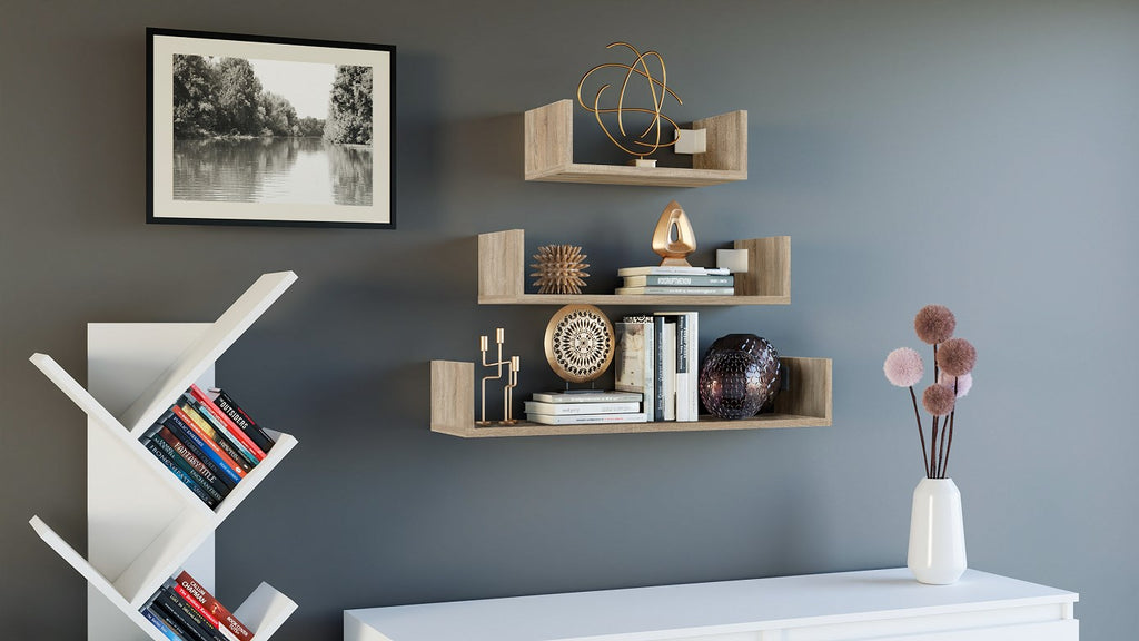 Topeshop MOBI 3P Floating Shelf Wall-Mounted Sonoma Oak Set of 3