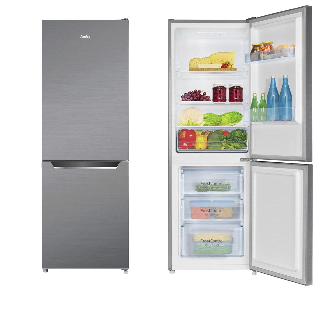 Amica FK2425.4UNTX(E) Freestanding Fridge-Freezer (Silver)