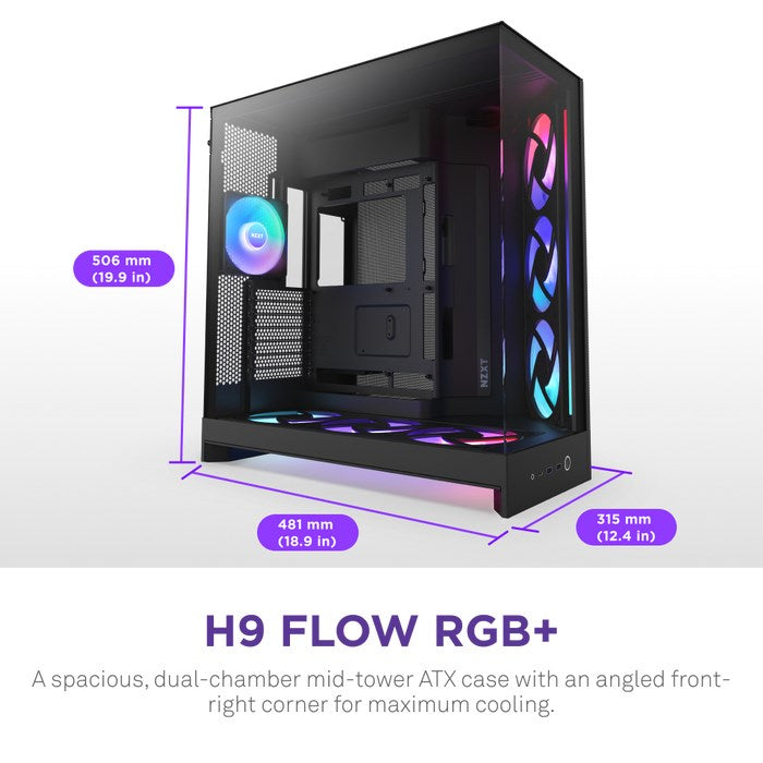 NZXT H9 Flow RGB+ Midi Tower Case - Black