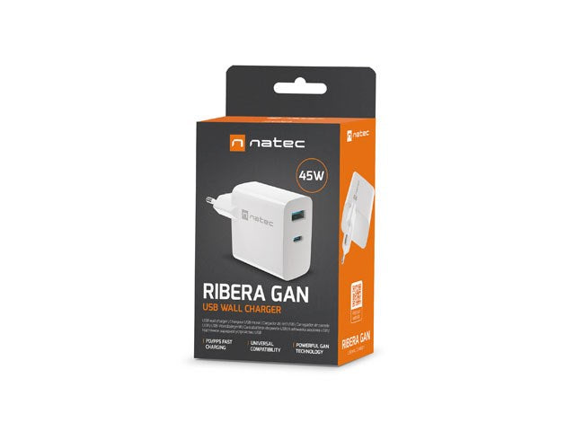 NATEC Charger 1x USB-A + 1x USB-C 45W White Universal NUC-2142