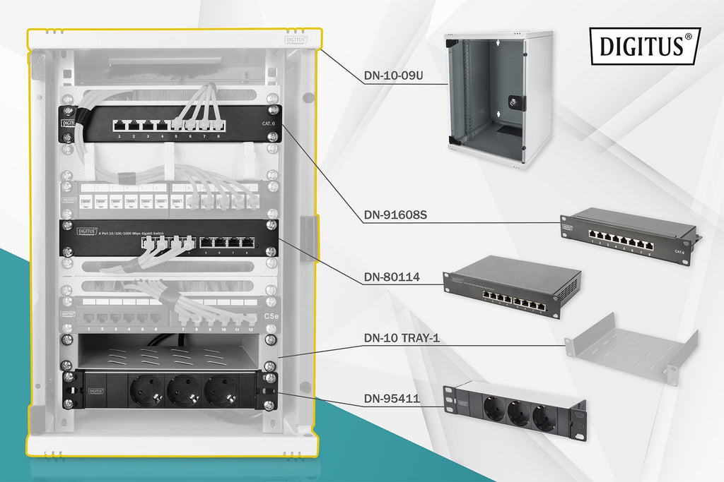 DIGITUS Network Set, 9U, 254 mm (10"), 312x300 mm, Grey, DN-10-SET-2