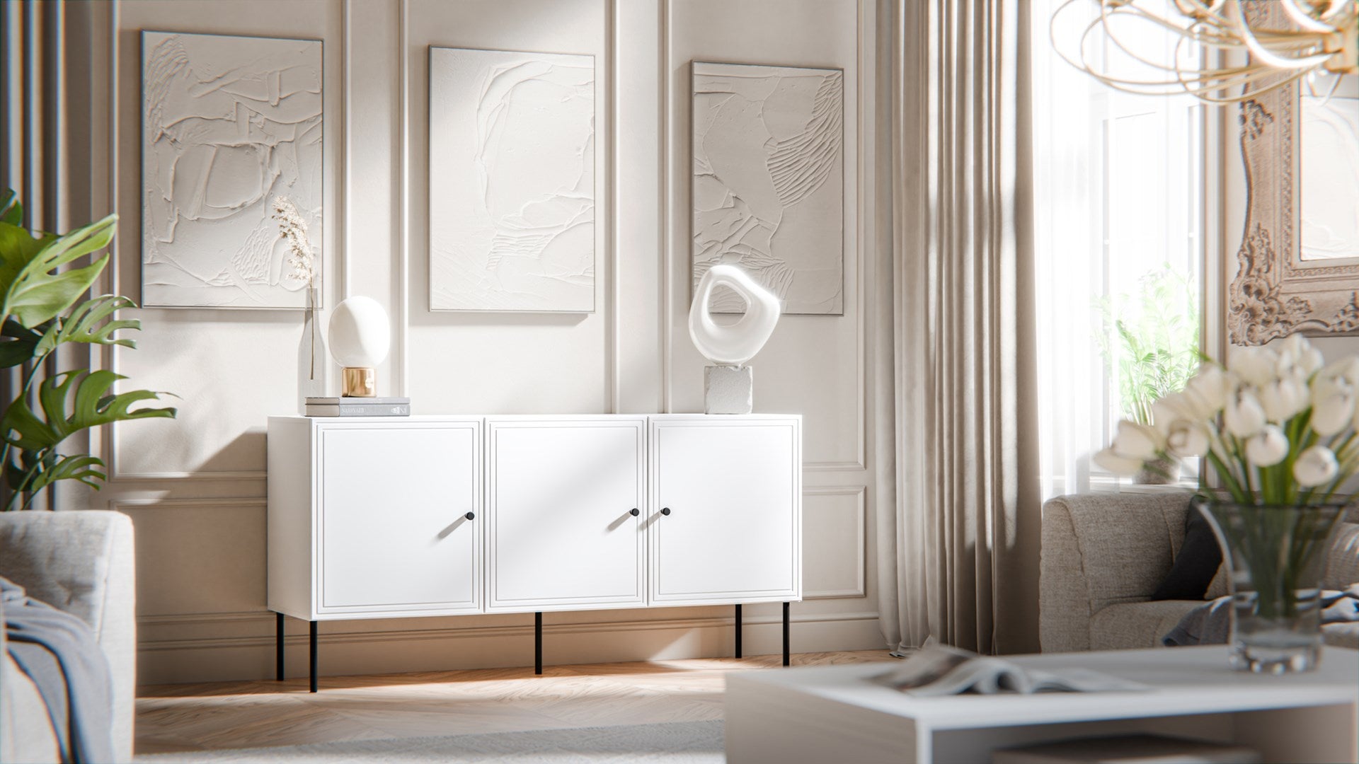 3D chest of drawers PALAZZO BIS 151x40x75 white matt