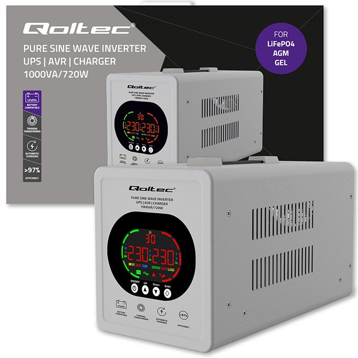 Qoltec UPS Power Supply 1000 VA Pure Sine Wave Inverter 720 W 50451