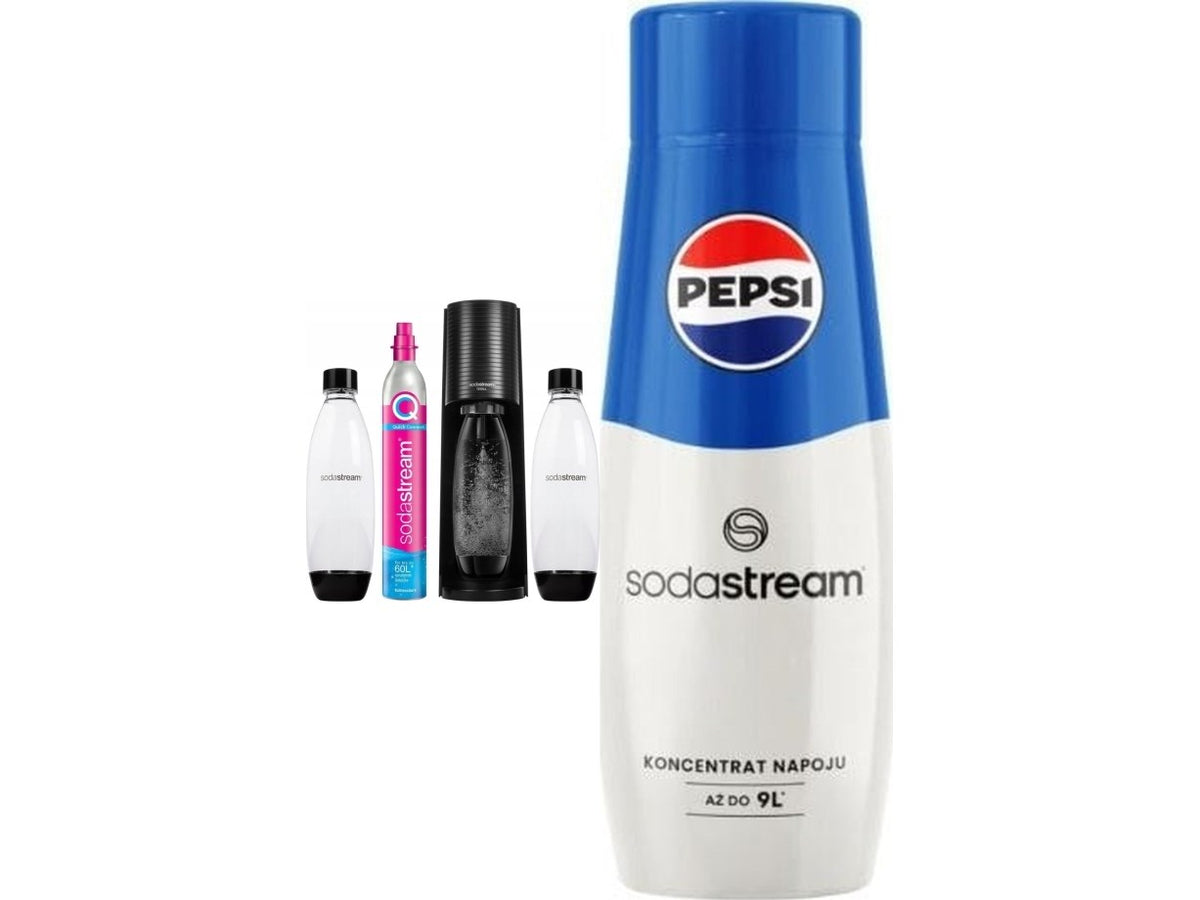 Saturator Sodastream Terra + 2 butelki + gaz Czarny + syrop Pepsi